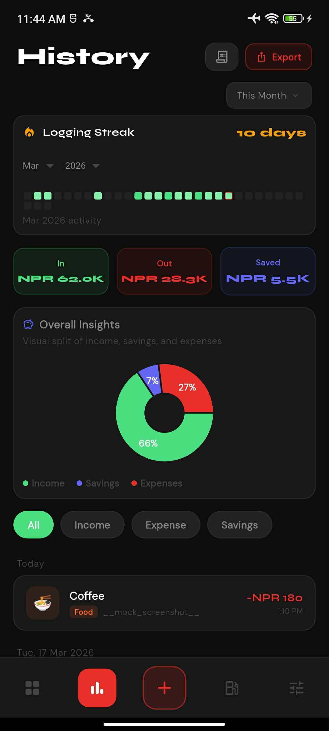 Finly history insights screenshot